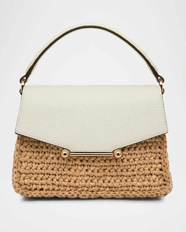 Mosaic Nano Raffia & Leather Top-Handle Bag